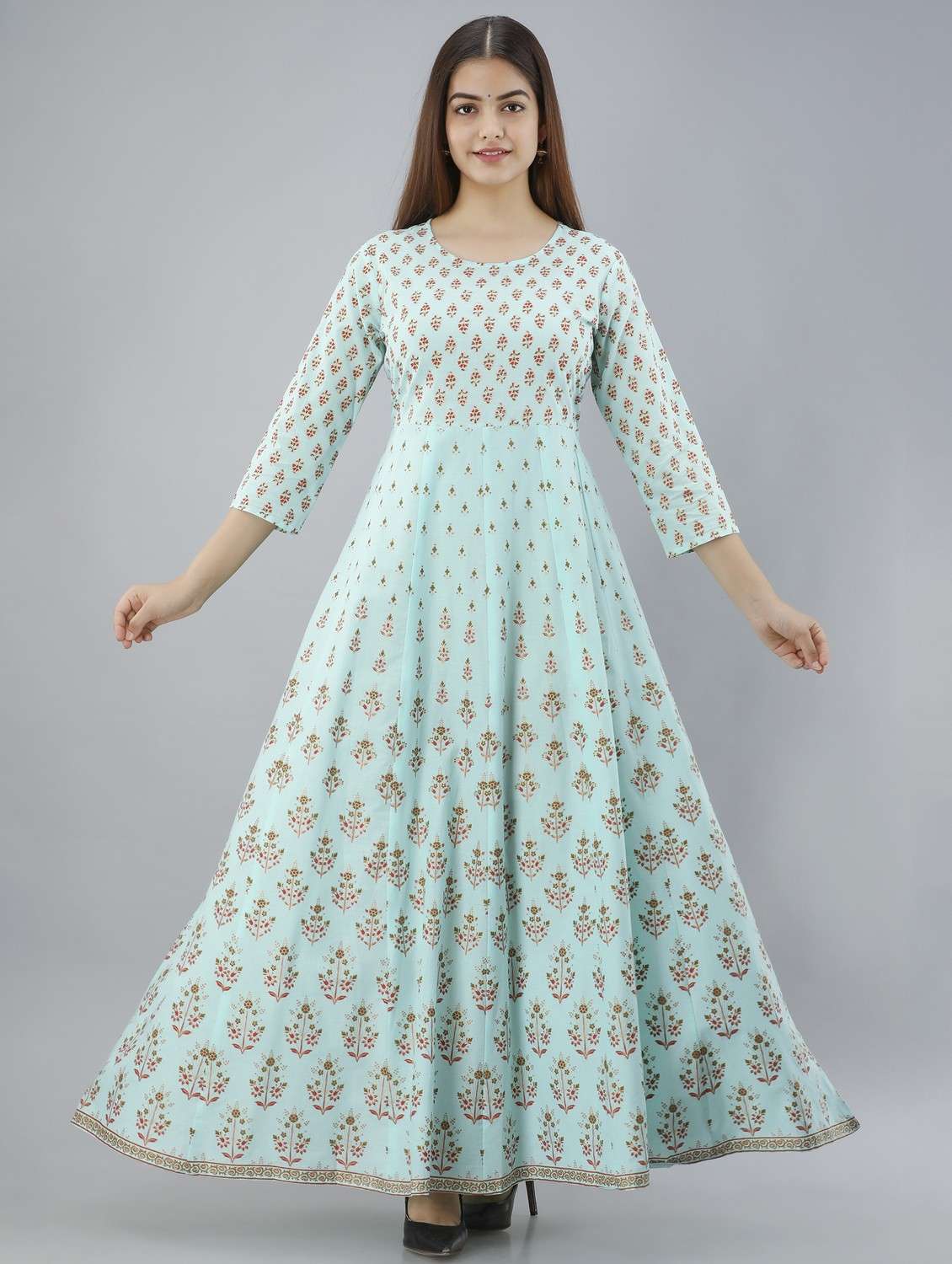 women printed three quarter sleeve ethnic dress - 22079877 -  Zoom Image - 0