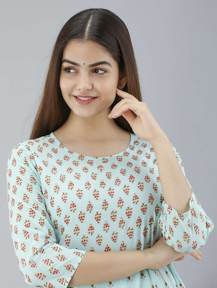 women printed three quarter sleeve ethnic dress - 22079877 - Standard Image - 3