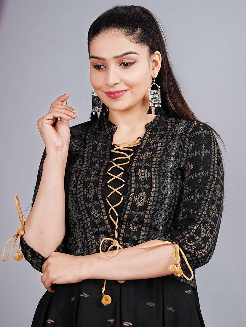 women printed three quarter sleeve ethnic dress - 22079879 -  Standard Image - 5
