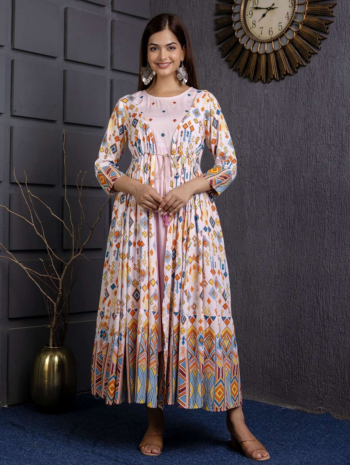 women printed three quarter sleeve ethnic dress - 22079880 -  Zoom Image - 0