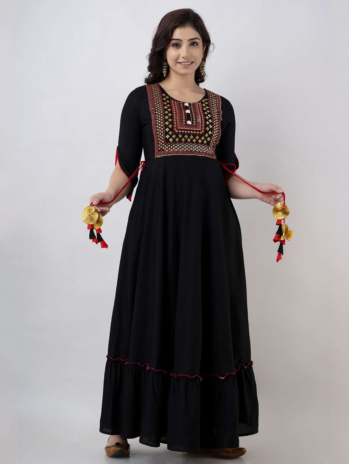 women embroidered three quarter sleeve ethnic dress - 22079883 -  Zoom Image - 0