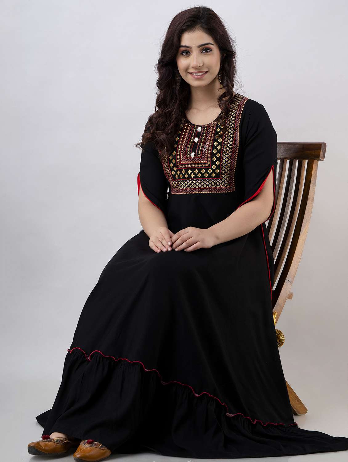 women embroidered three quarter sleeve ethnic dress - 22079883 -  Standard Image - 3