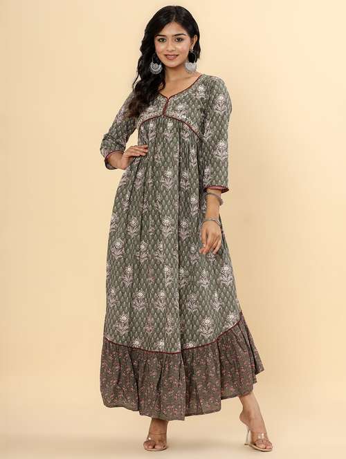 women printed three quarter sleeve ethnic dress - 22079887 -  Standard Image - 0