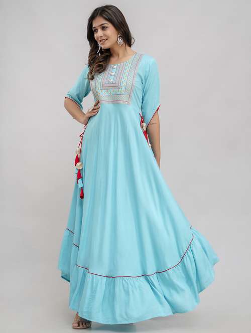 women embroidered three quarter sleeve ethnic dress - 22079888 -  Standard Image - 0