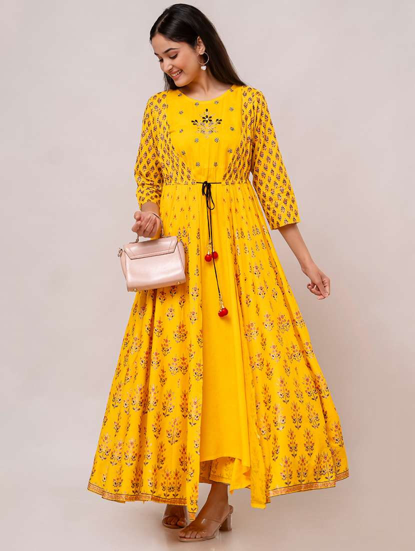 women printed three quarter sleeve ethnic dress