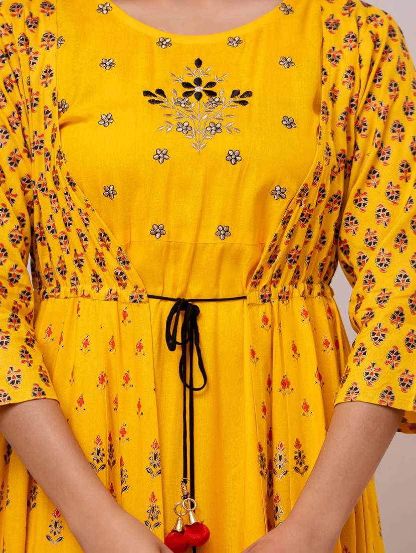 women printed three quarter sleeve ethnic dress - 22079892 -  Standard Image - 5