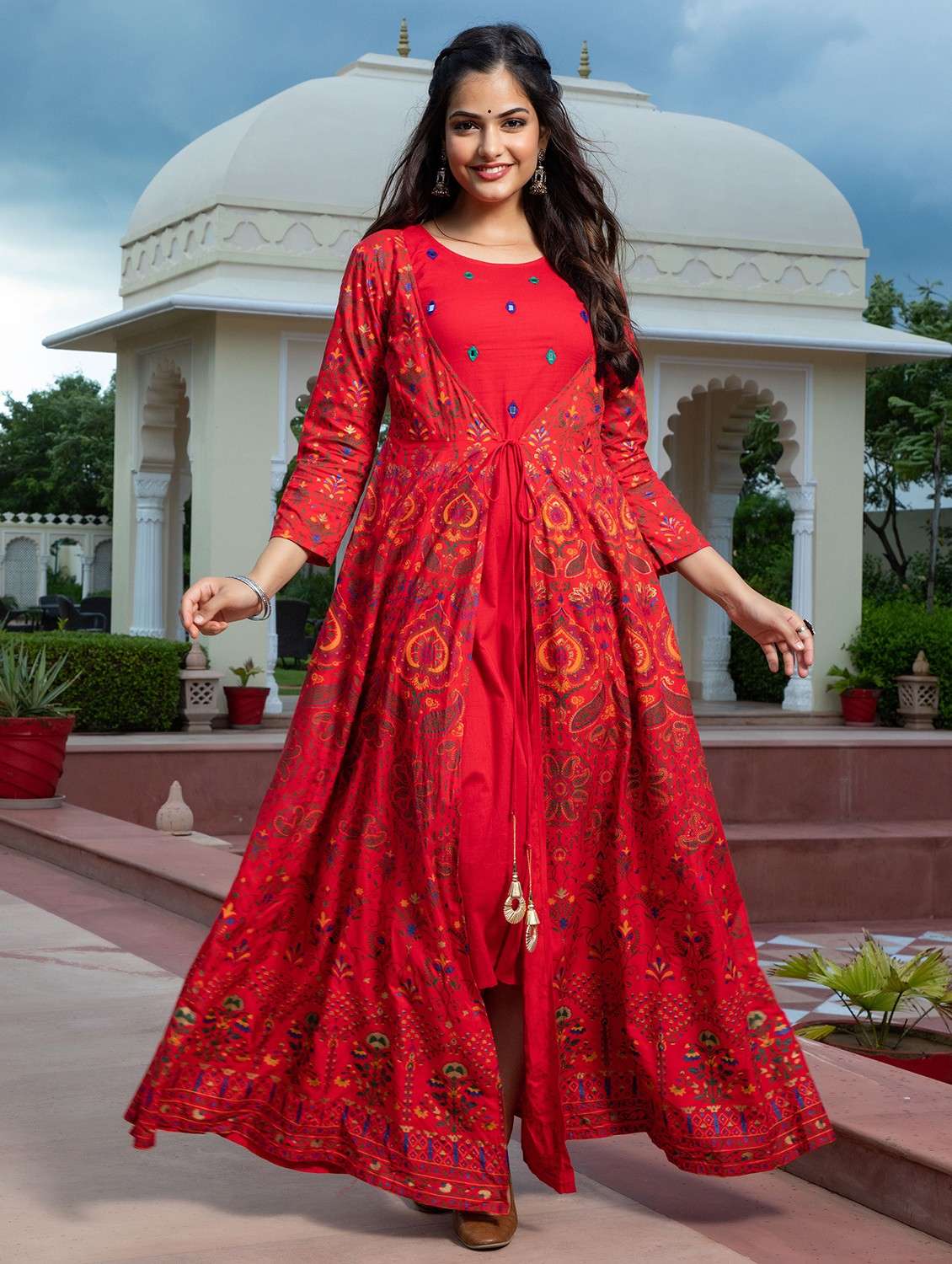 women printed three quarter sleeve ethnic dress