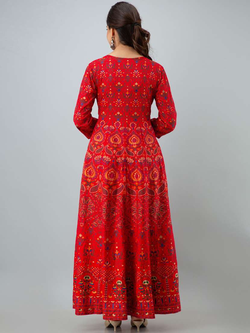 women printed three quarter sleeve ethnic dress - 22079894 -  Standard Image - 3