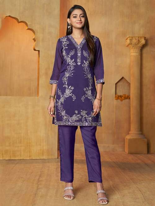 women three quarter sleeve ethnic co-ord set - 22079898 -  Standard Image - 0