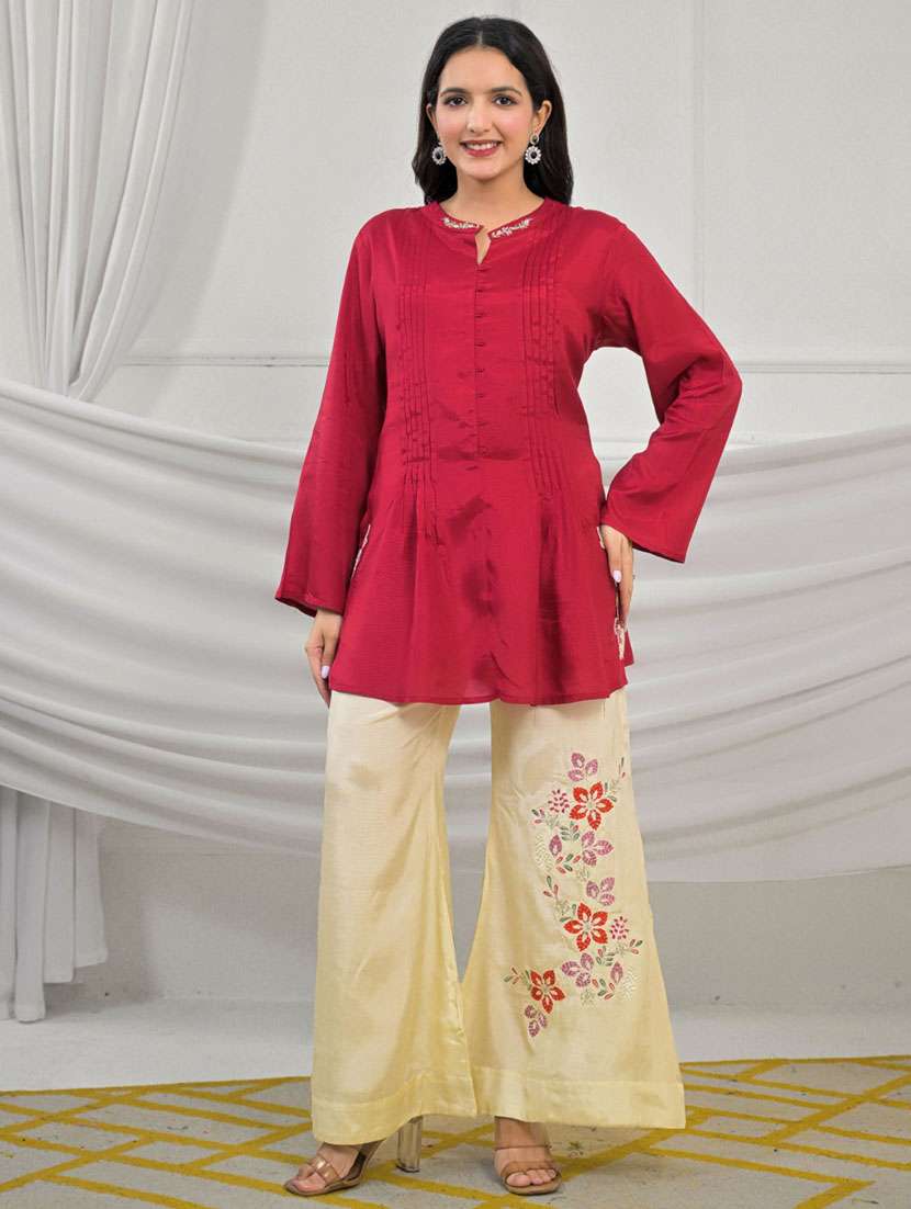 women solid with work long sleeve ethnic co-ord set - 22079907 - Zoom Image - 0