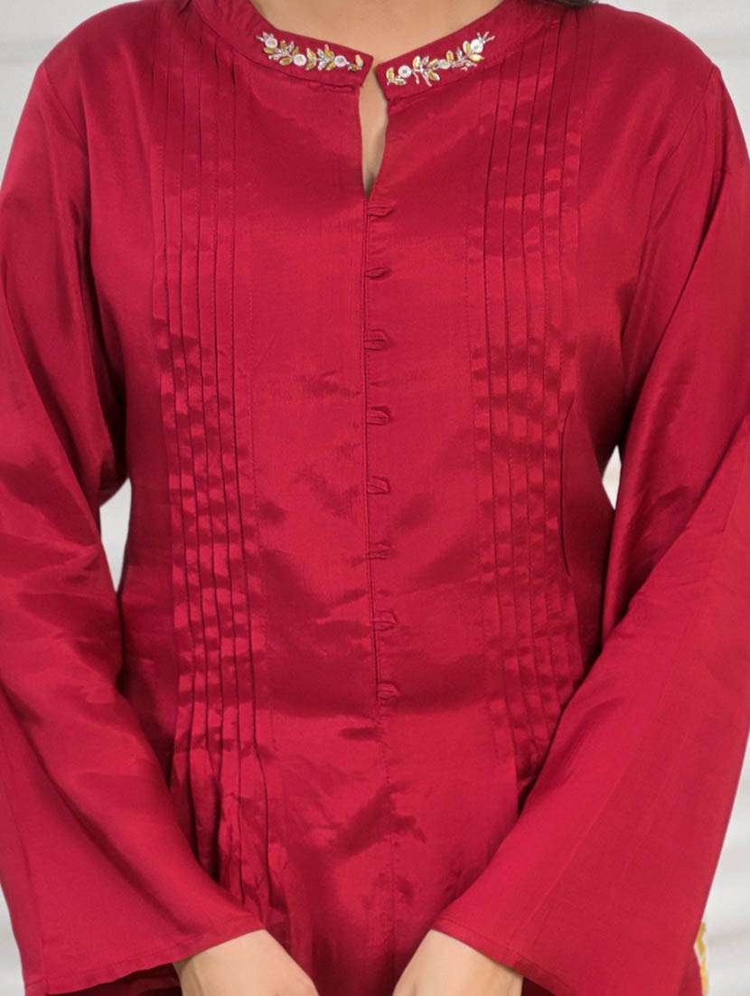 women solid with work long sleeve ethnic co-ord set - 22079907 - Standard Image - 5