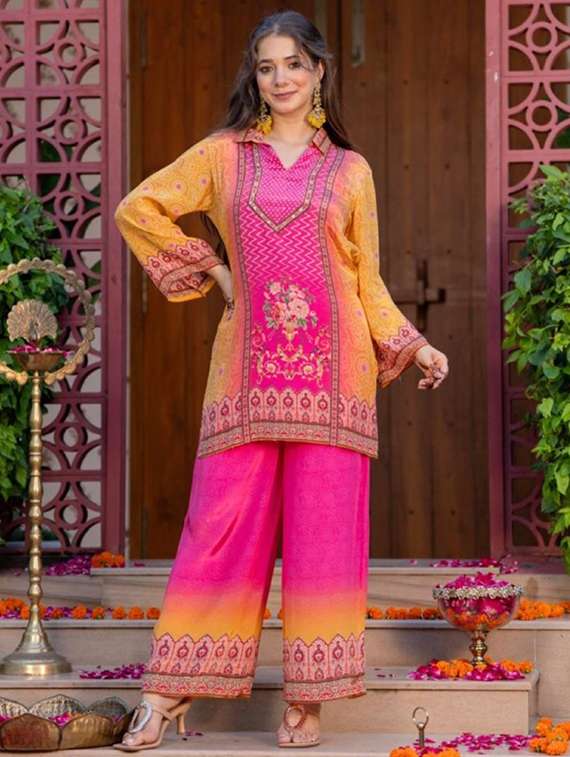 women printed long sleeve ethnic co-ord set