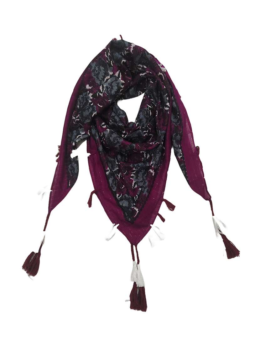 women floral printed scarf with tassels