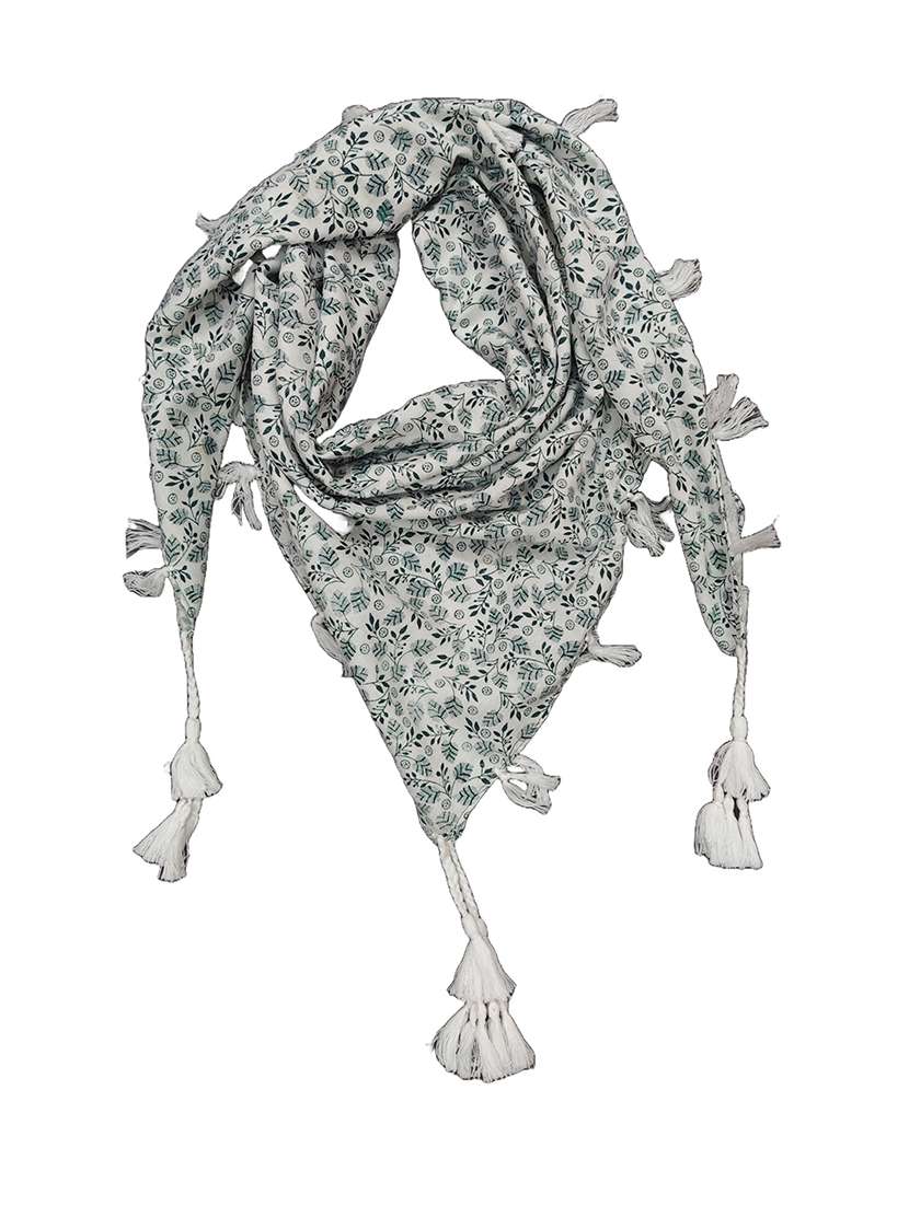 women floral printed scarf with tassels