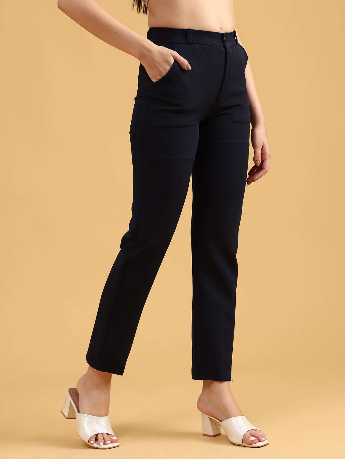 women solid high rise cigarette pants - 22080218 -  Standard Image - 3