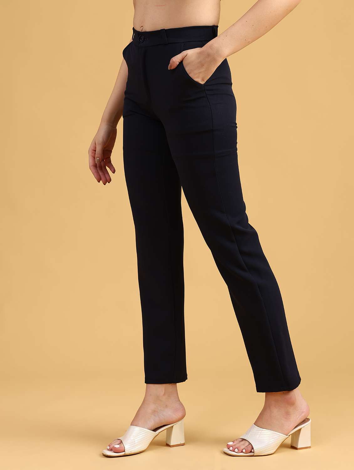 women solid high rise cigarette pants - 22080218 -  Standard Image - 5