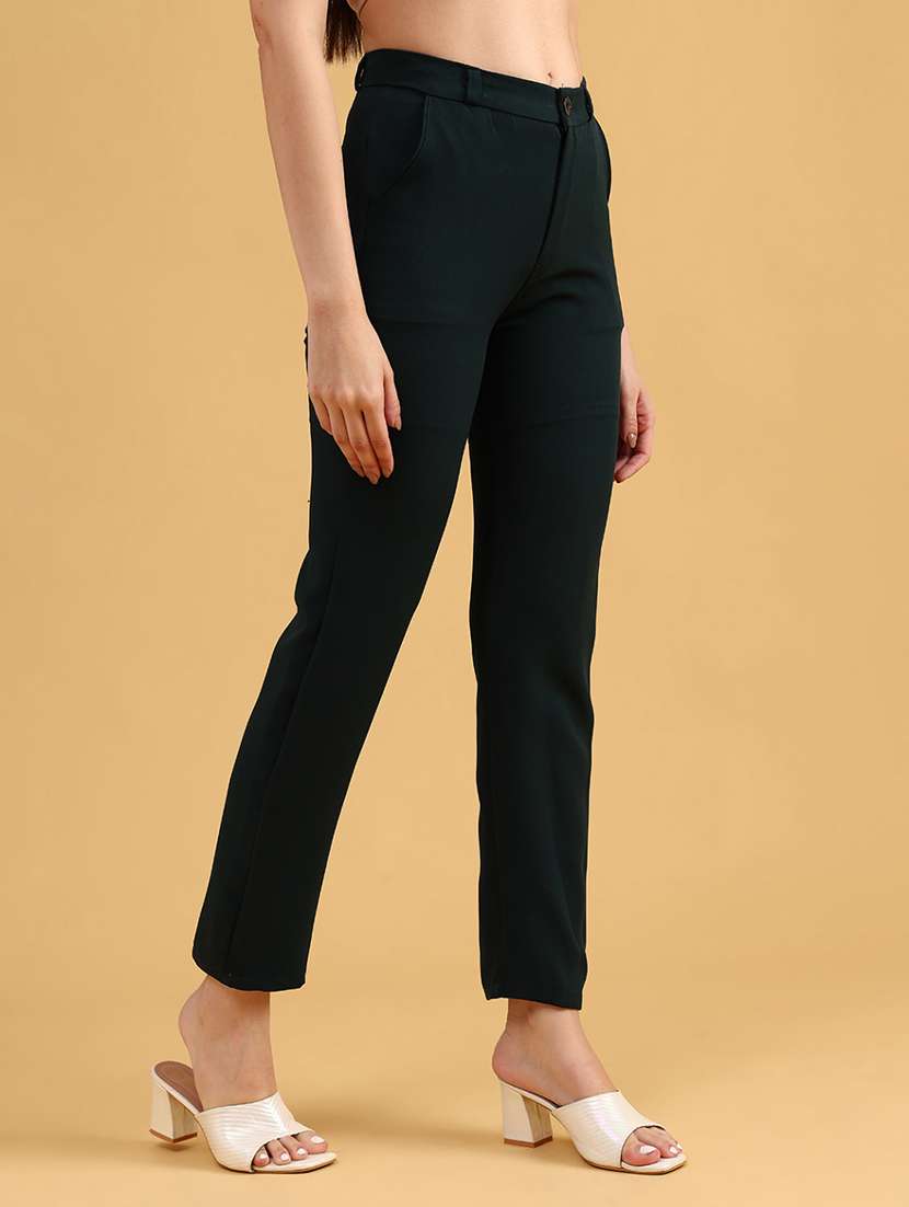 women solid high rise cigarette pants