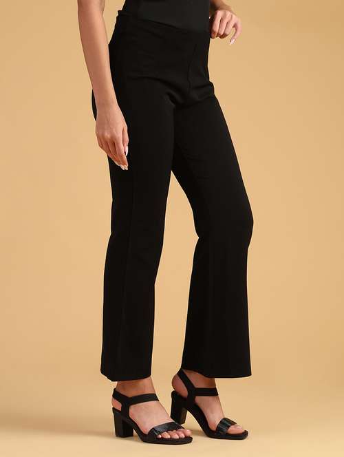 women solid mid rise bootcut trouser - 22080221 -  Standard Image - 0