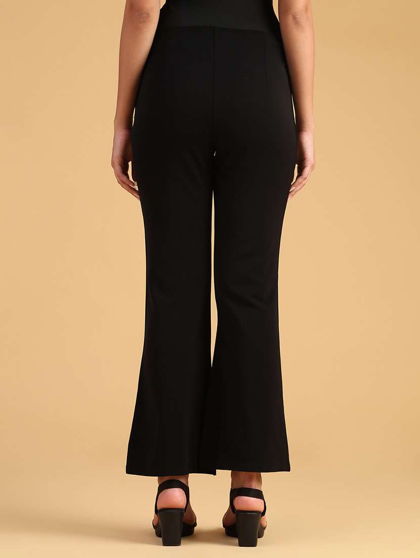 women solid mid rise bootcut trouser - 22080221 -  Standard Image - 3