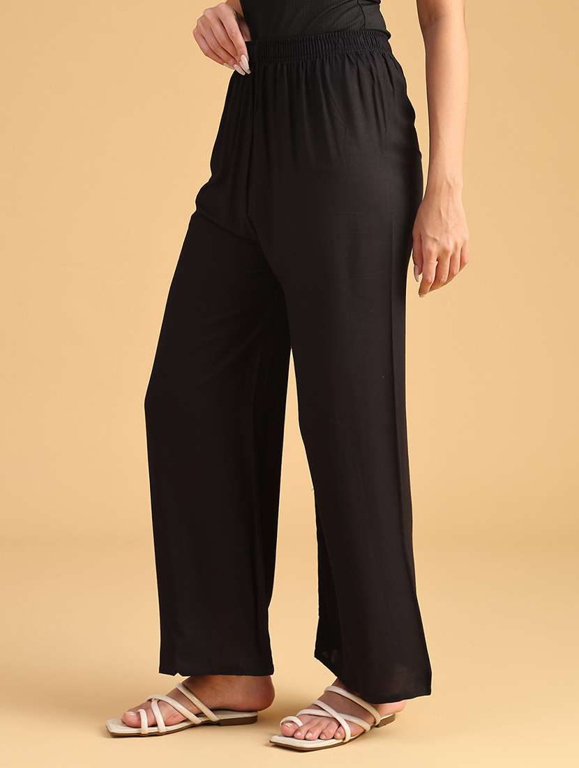 women solid mid rise flared palazzo - 22080236 -  Standard Image - 3