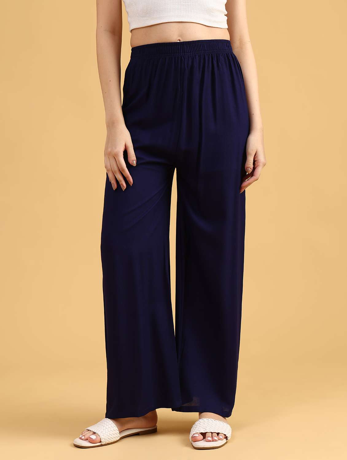 women solid high rise straight palazzo