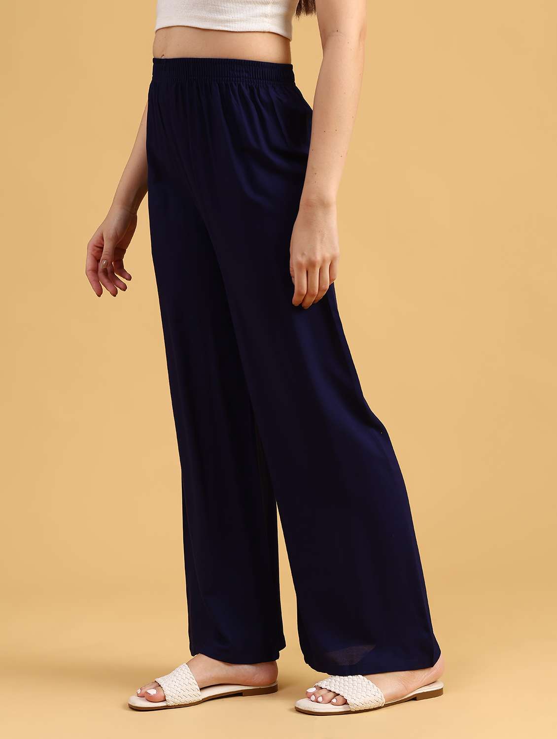 women solid high rise straight palazzo - 22080237 -  Standard Image - 5