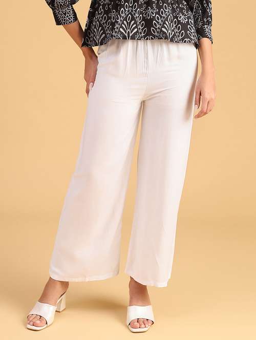 women solid mid rise straight palazzo - 22080238 -  Standard Image - 0