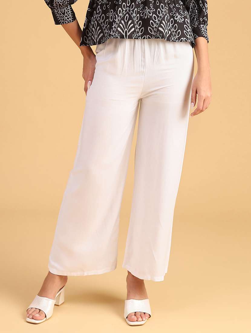 women solid mid rise straight palazzo