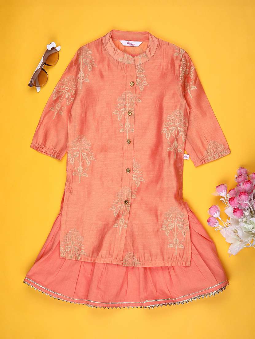 girls printed three quarter sleeve ethnic dress