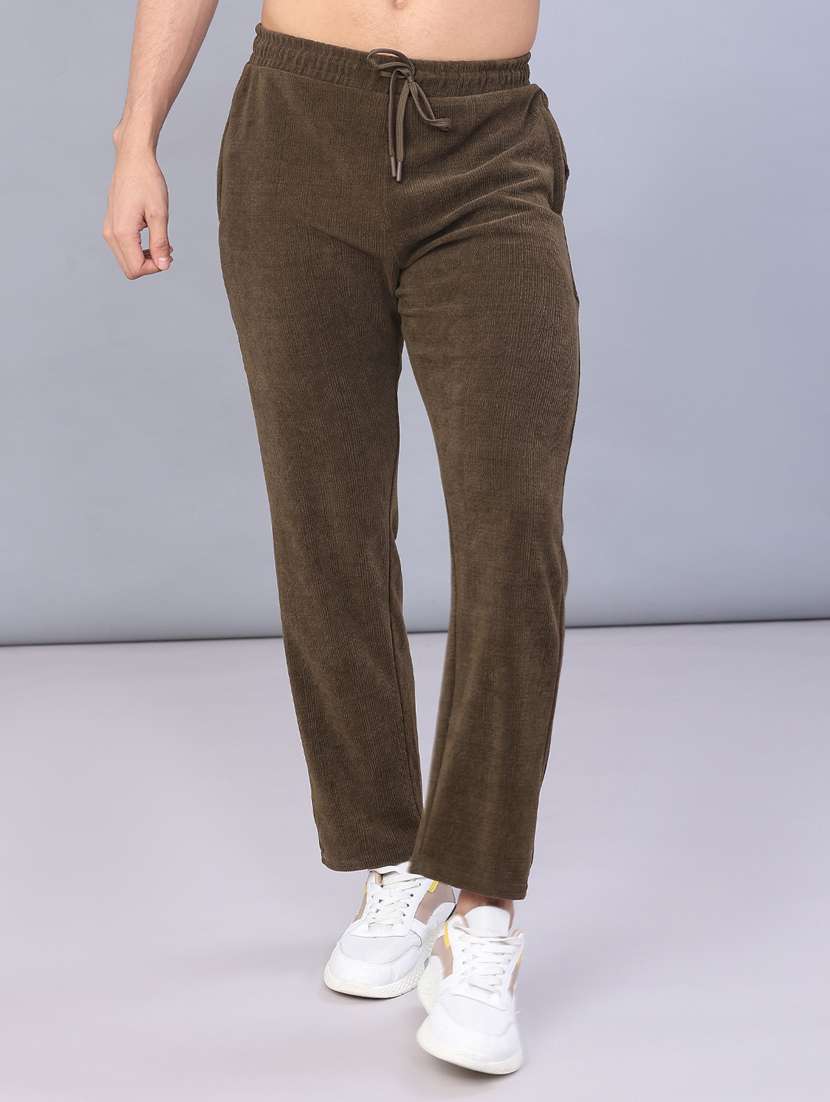 men solid mid rise full length track pant