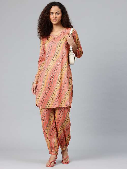 women printed three quarter sleeve co-ord set - 22080533 -  Standard Image - 0