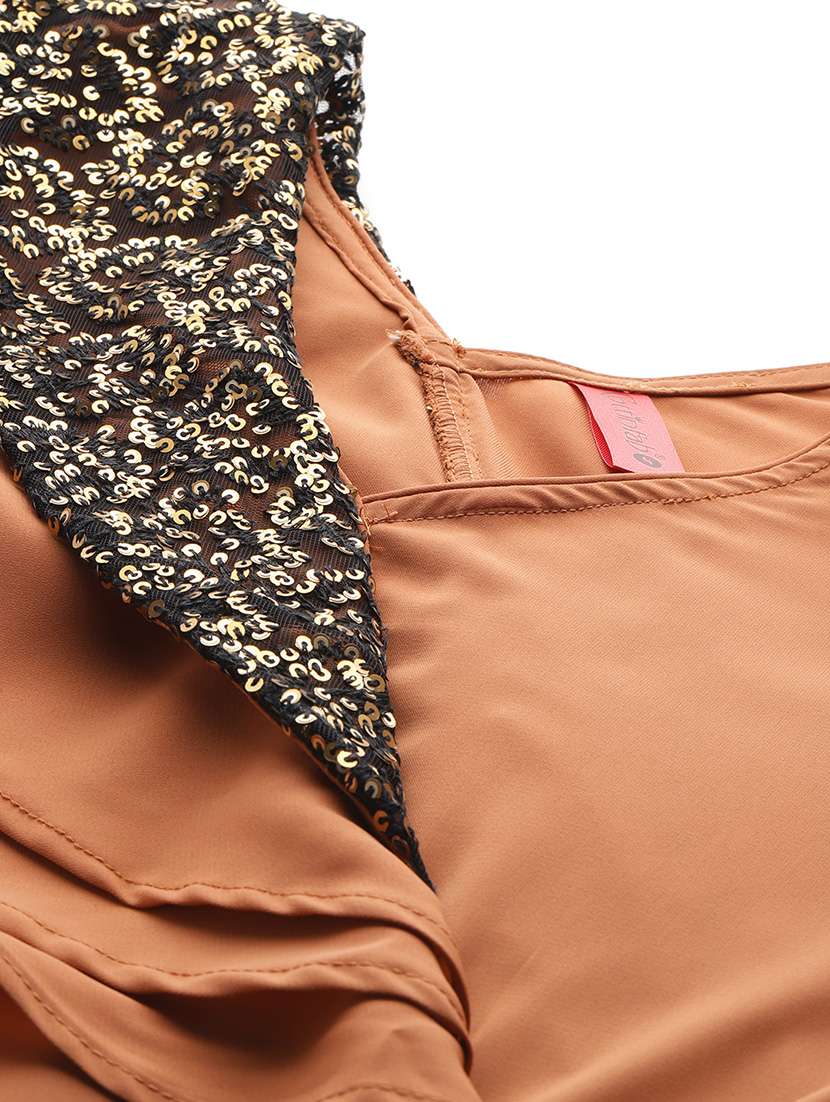rust polyester top and palazzos set coord - 22080534 -  Standard Image - 5