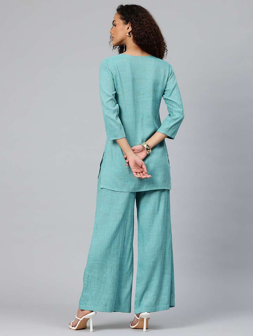 women solid top and palazzo co-ord set - 22080535 -  Standard Image - 3