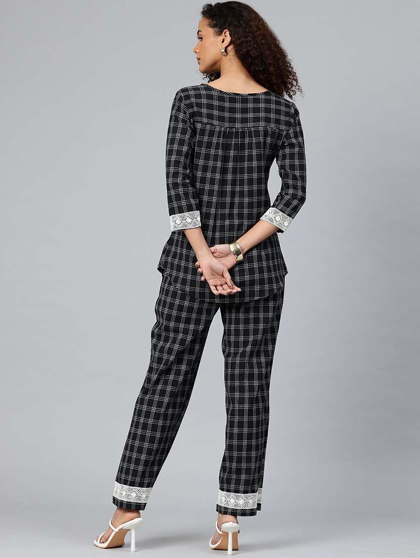 women checkered three quarter sleeve co-ord set - 22080545 - Standard Image - 3