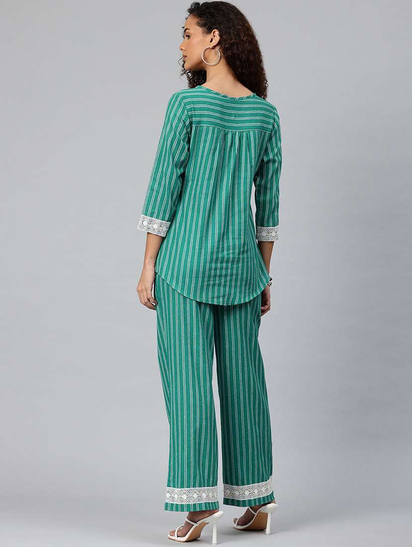 women striped three quarter sleeve co-ord set - 22080547 - Standard Image - 3