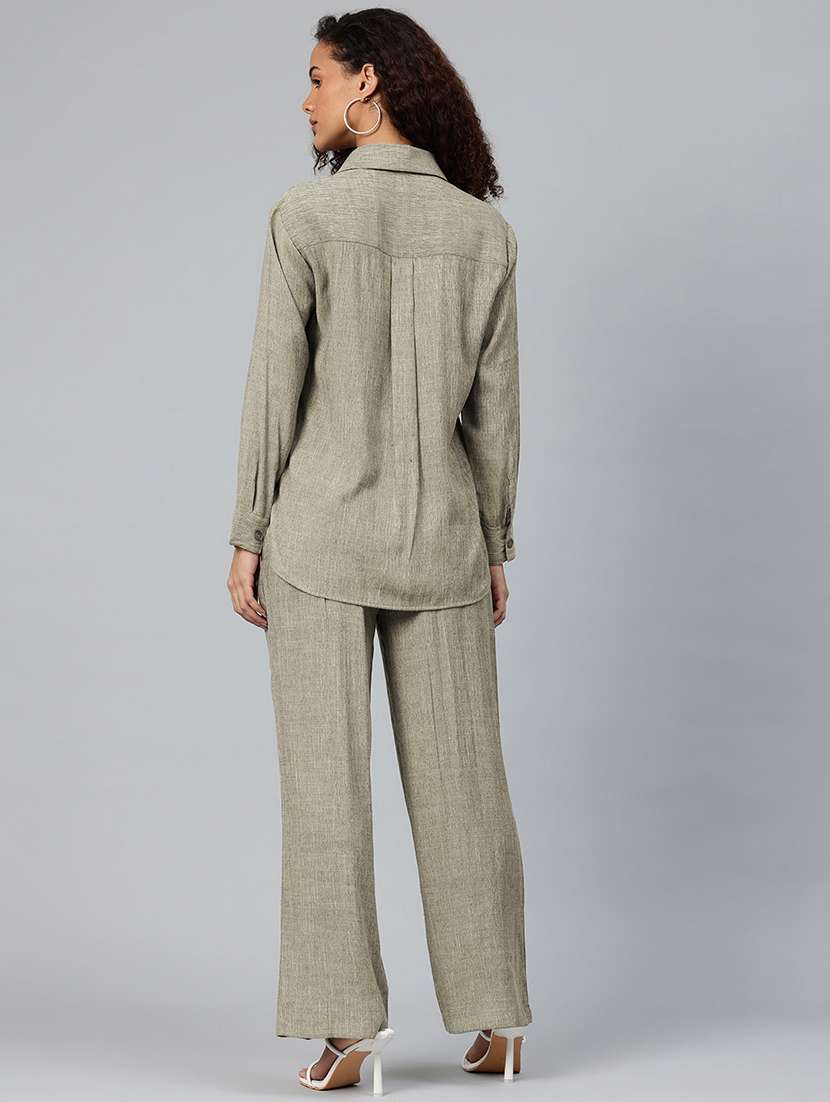 women solid shirt and trouser co-ord set - 22080548 -  Standard Image - 3
