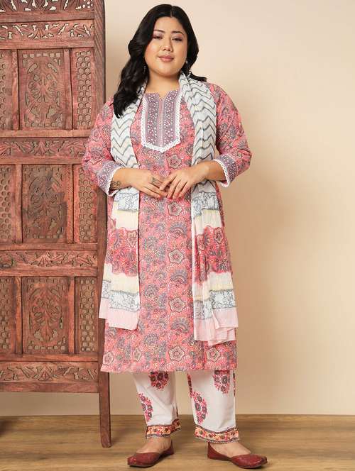women three quarter sleeve kurta pant with dupatta set - 22080559 -  Standard Image - 0