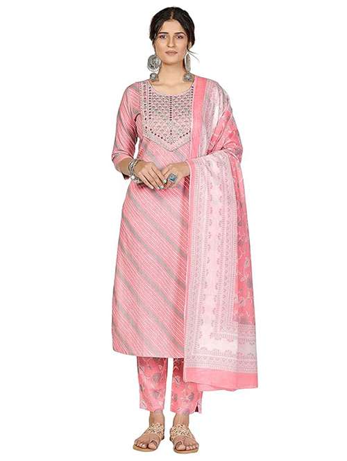 women three quarter sleeve kurta pant with dupatta set - 22080562 - Standard Image - 0