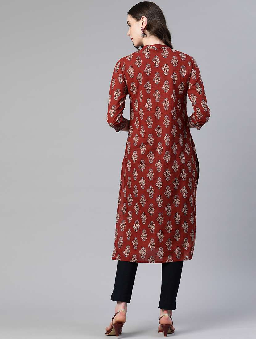 women floral printed three quarter sleeve straight kurta - 22080568 -  Standard Image - 3