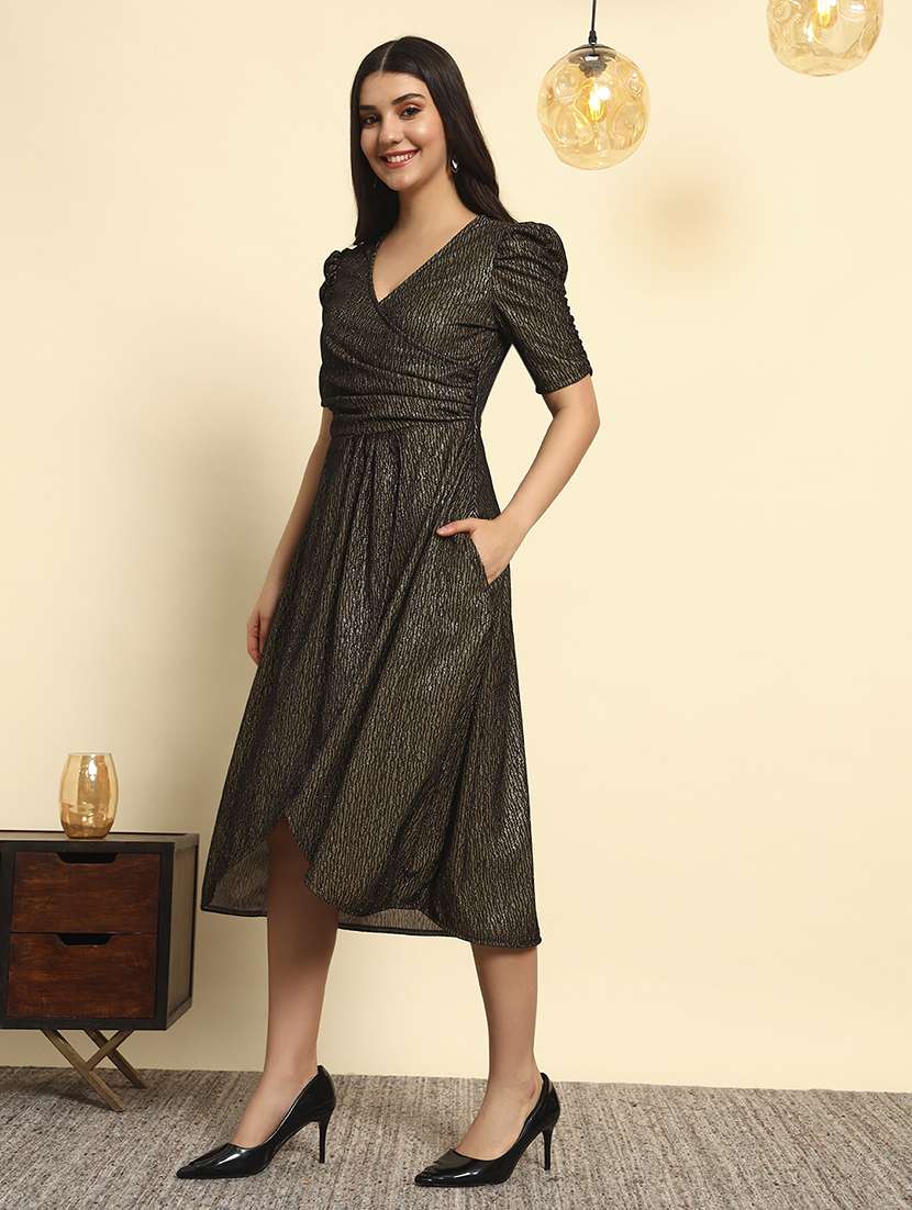 women self designed puff sleeve high low dress - 22080582 - Standard Image - 3
