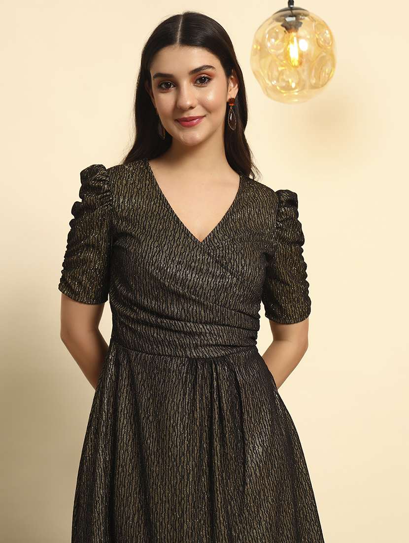 women self designed puff sleeve high low dress - 22080582 - Standard Image - 5