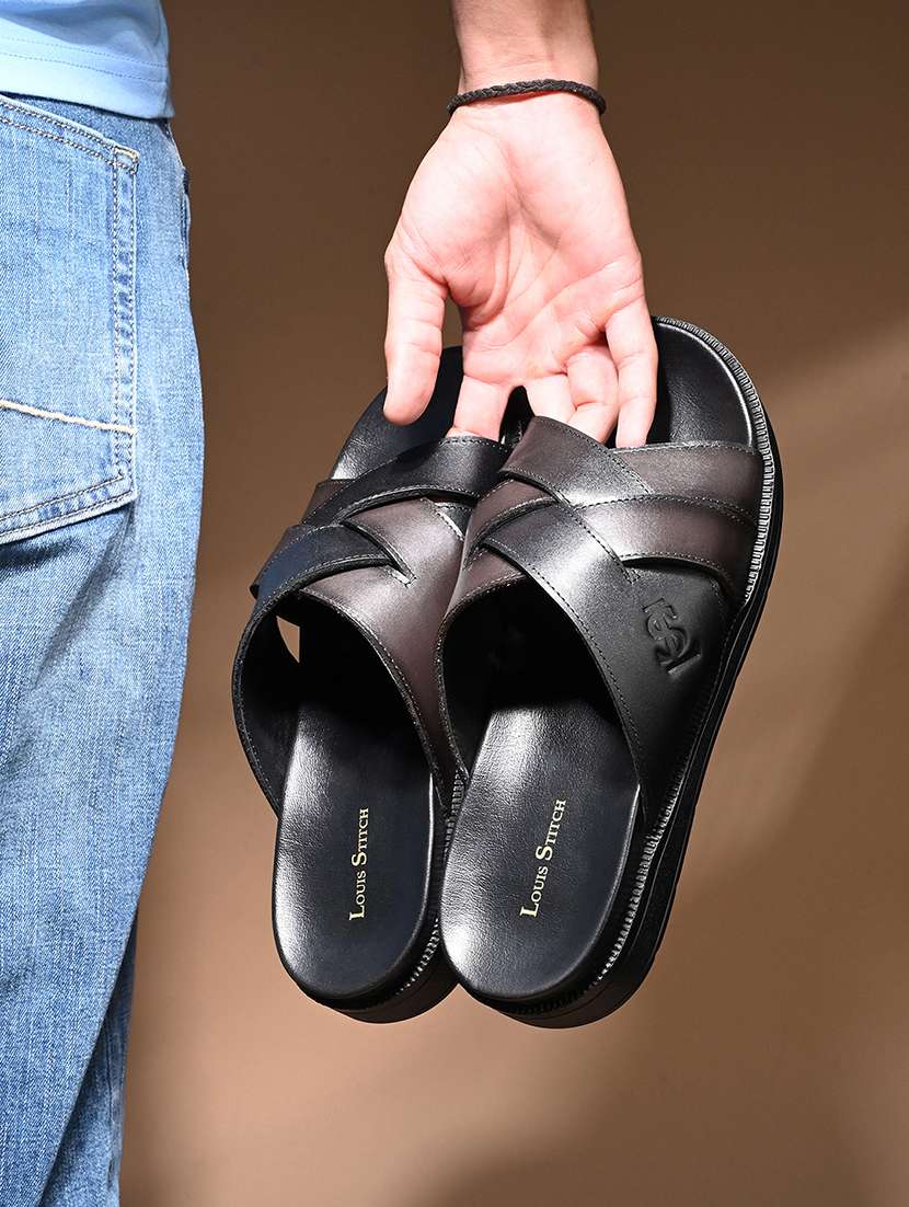 men brown slip on sandal