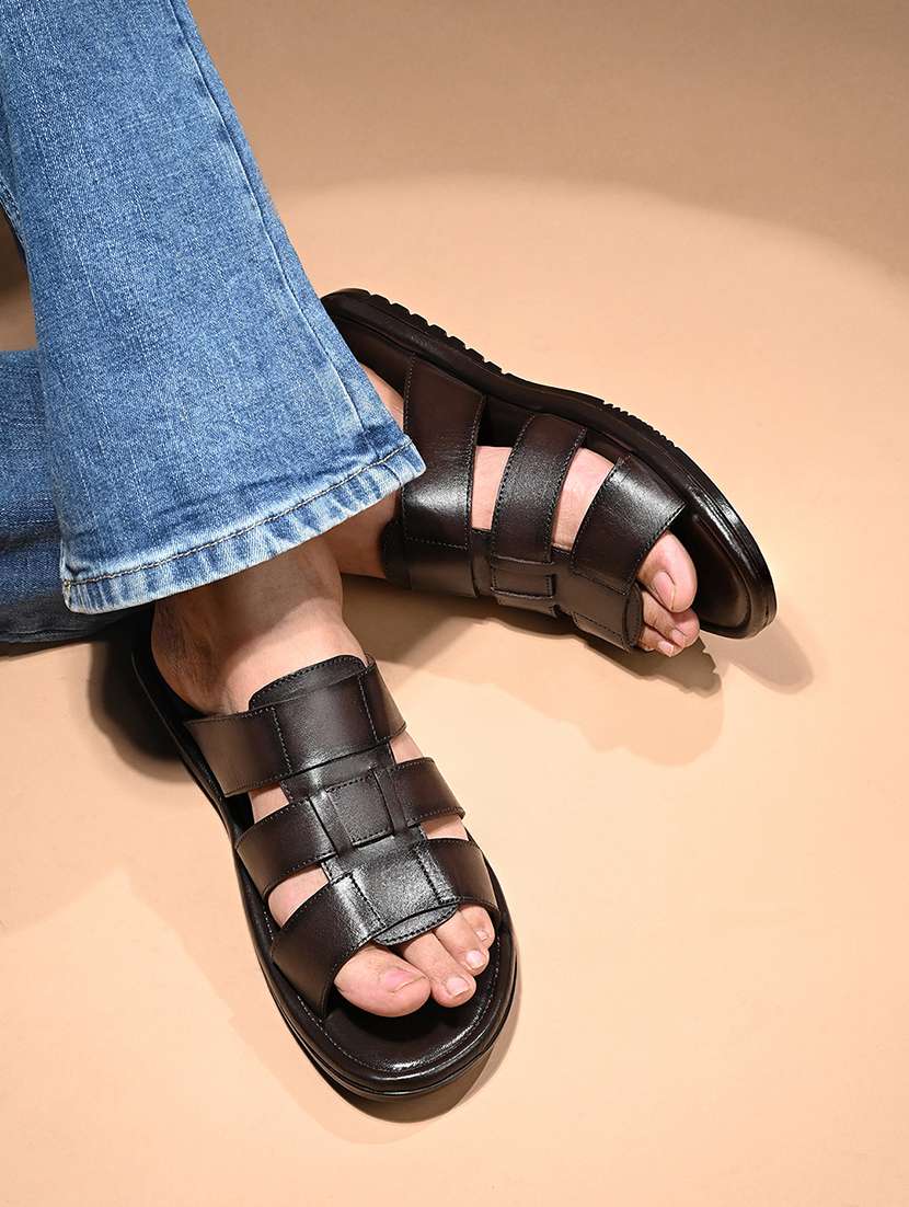 men brown slip on sandal