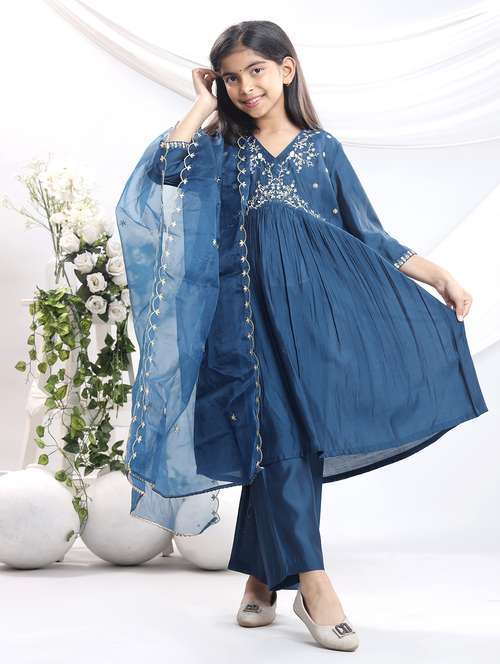 blue silk blend suit set - 22080640 -  Standard Image - 0