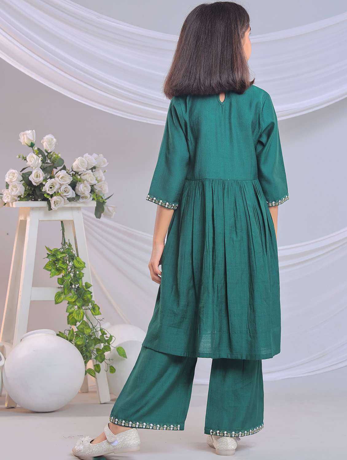 girls embroidered kurta and palazzo with dupatta - 22080641 - Standard Image - 3