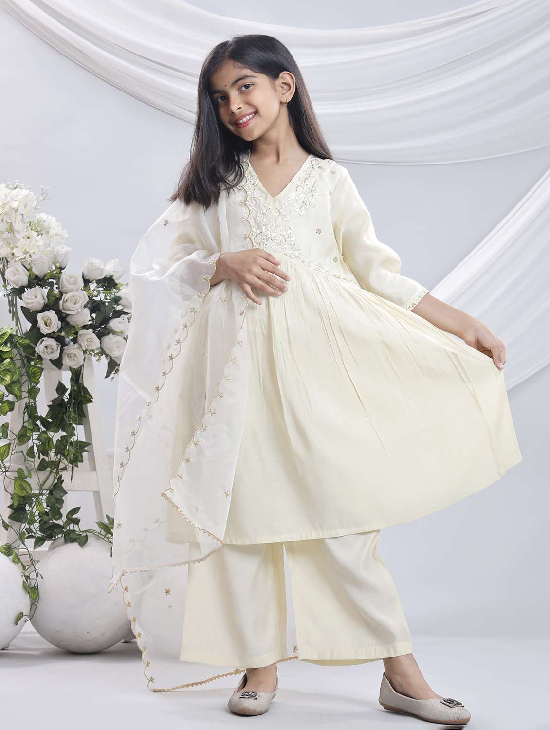 off white silk blend suit set