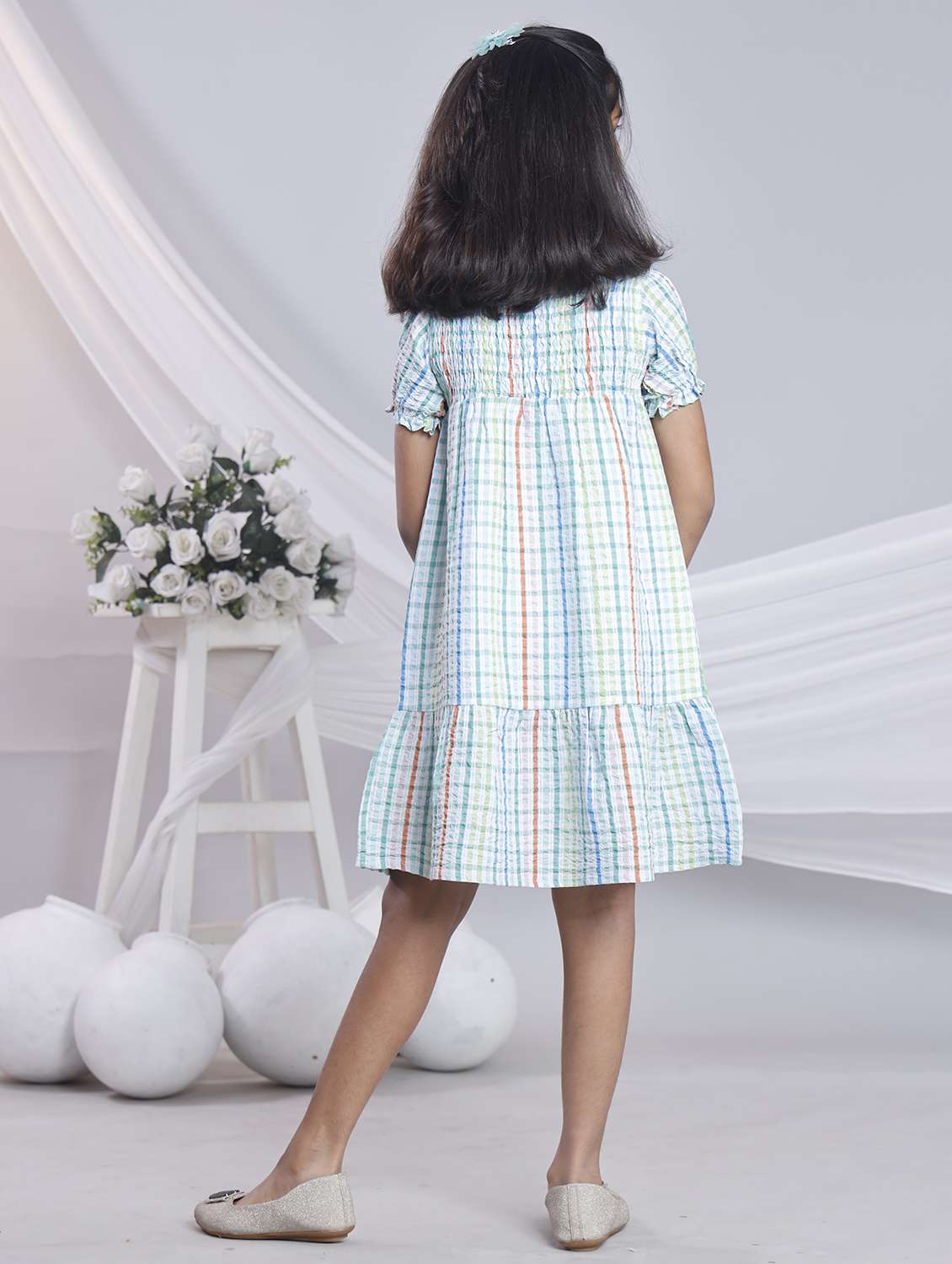 women checkered off shoulder tiered dress - 22080652 -  Standard Image - 3