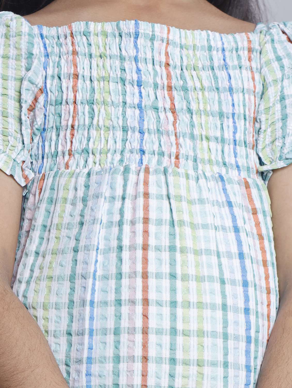 women checkered off shoulder tiered dress - 22080652 -  Standard Image - 5