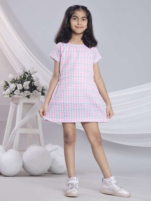 girls checkered short sleeve a-line dress - 22080653 - Standard Image - 0