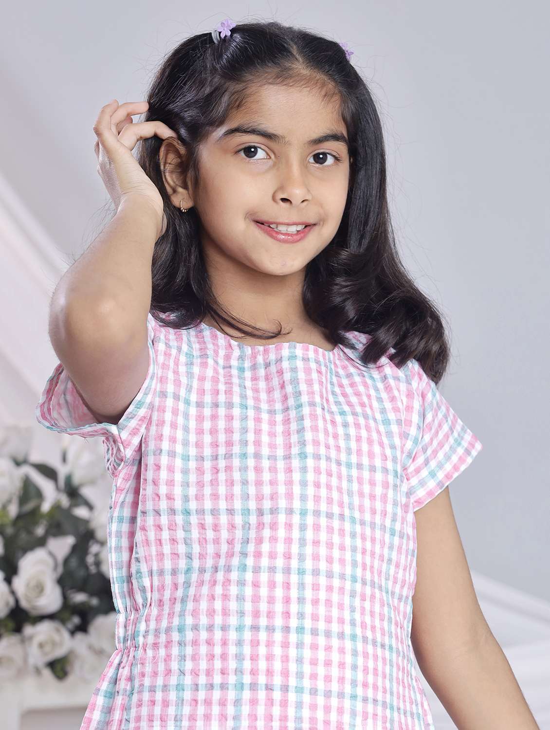 girls checkered short sleeve a-line dress - 22080653 - Standard Image - 5